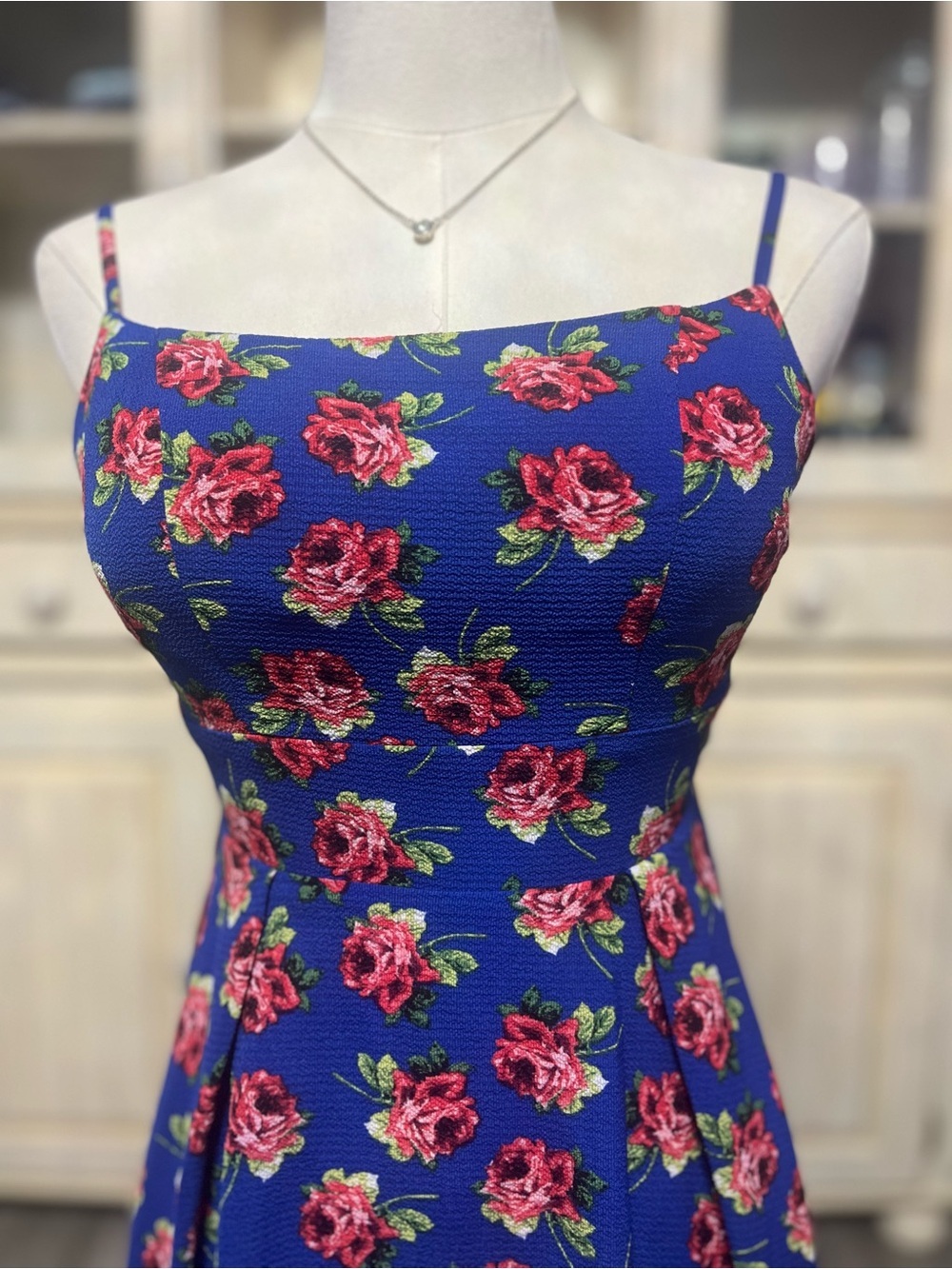 Darlin Royal Blue Floral Skater Dress - Size Junior's 1/2 - Picture 5 of 12